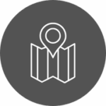 Illustration de la catégorie accès - rond gris foncé sur lequel est aposé une icône représentant un plan