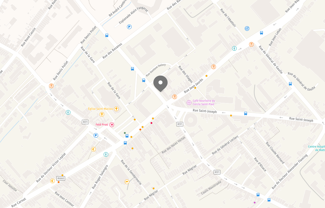 Plan détaillé des routes de la ville de Wattrelos, extrait de mappy